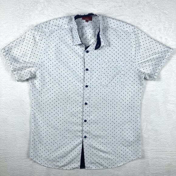 Patron Cit+O Red Label Camp Shirt Mens L White Blue Star Polka Dot Going Out - Picture 1 of 7